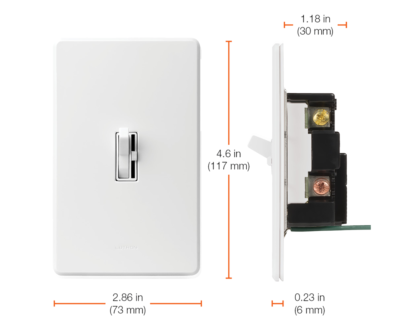 Ariadni/Toggler 3-Wire Fluorescent Dimmer - Dimensions