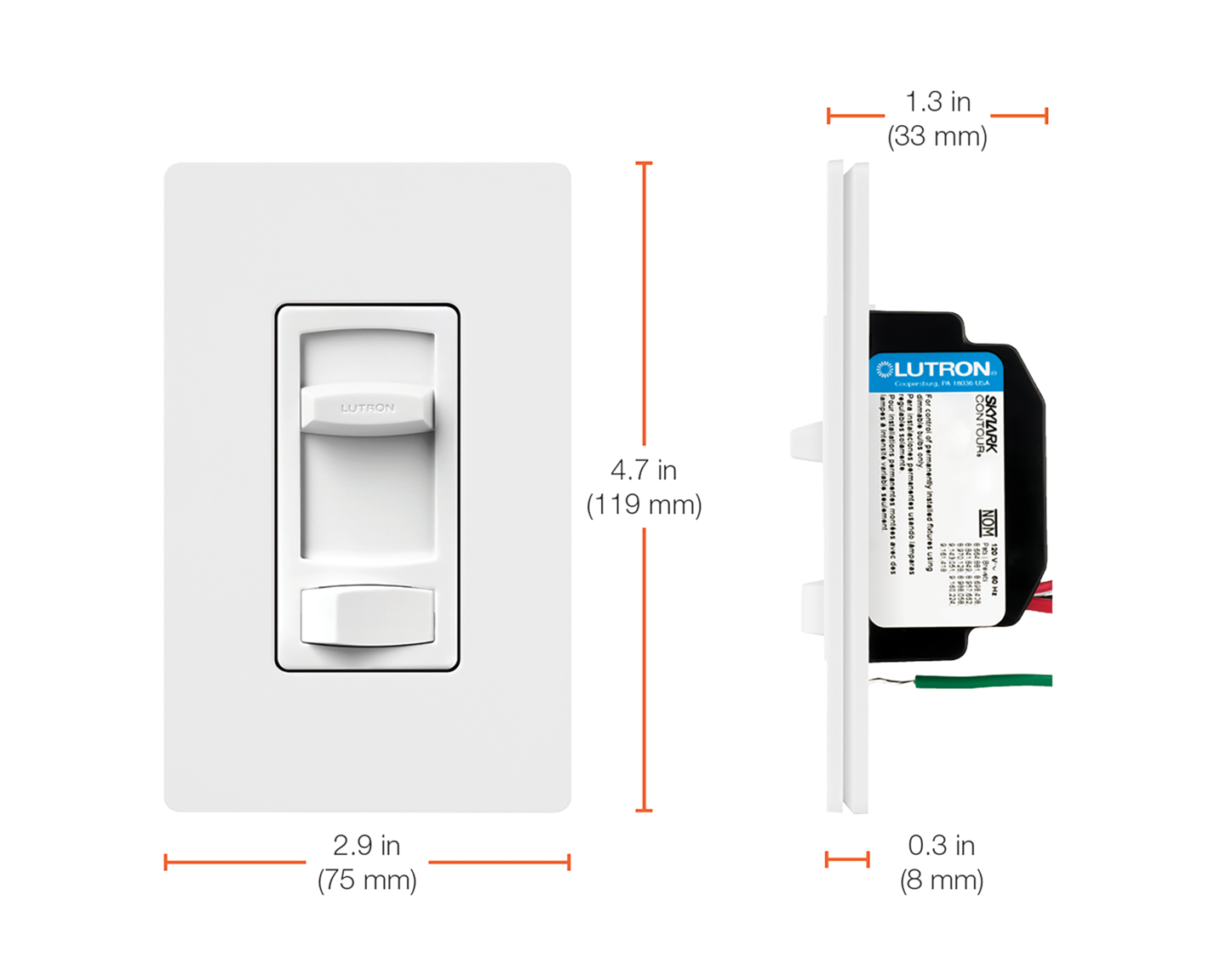 Skylark Contour Quiet 3-Speed Fan Control - Dimensions