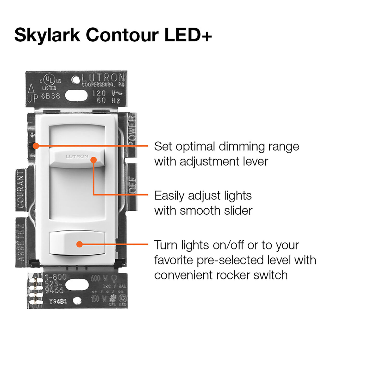 Skylark Contour LED+ 3-Way Dimmer - CTCL-153P-WH