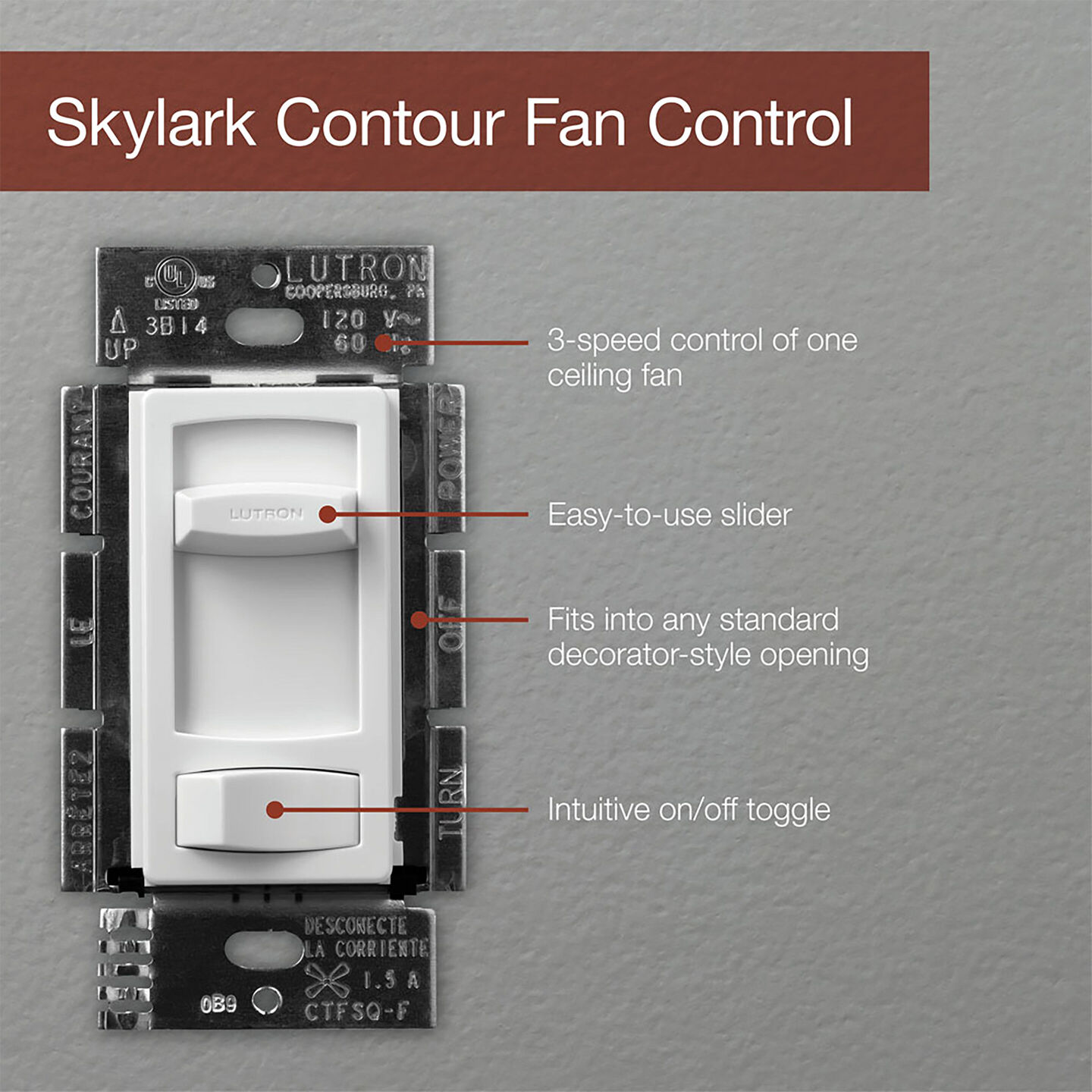 Skylark Contour Quiet 3-Speed Fan Control - CTFSQ-F-GR