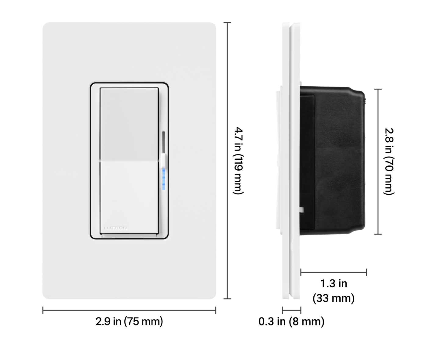 Diva LED+ Dimmer with Night Mode - Dimensions