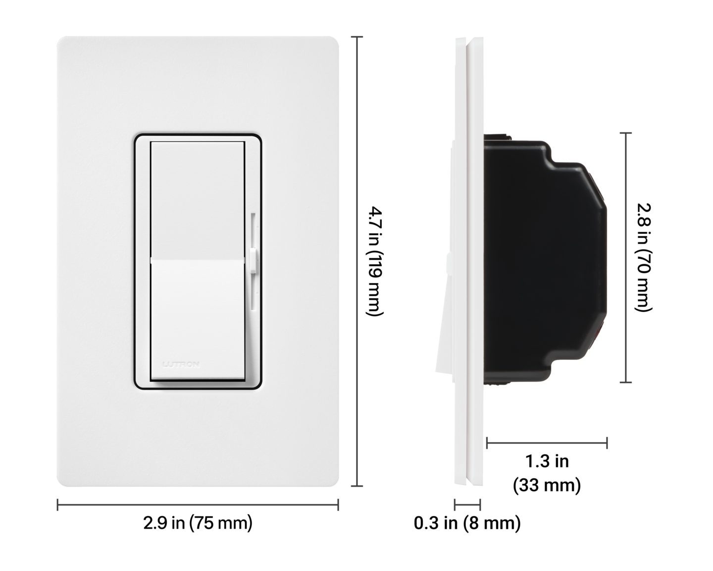 Diva 3-Speed Fan Control - Dimensions