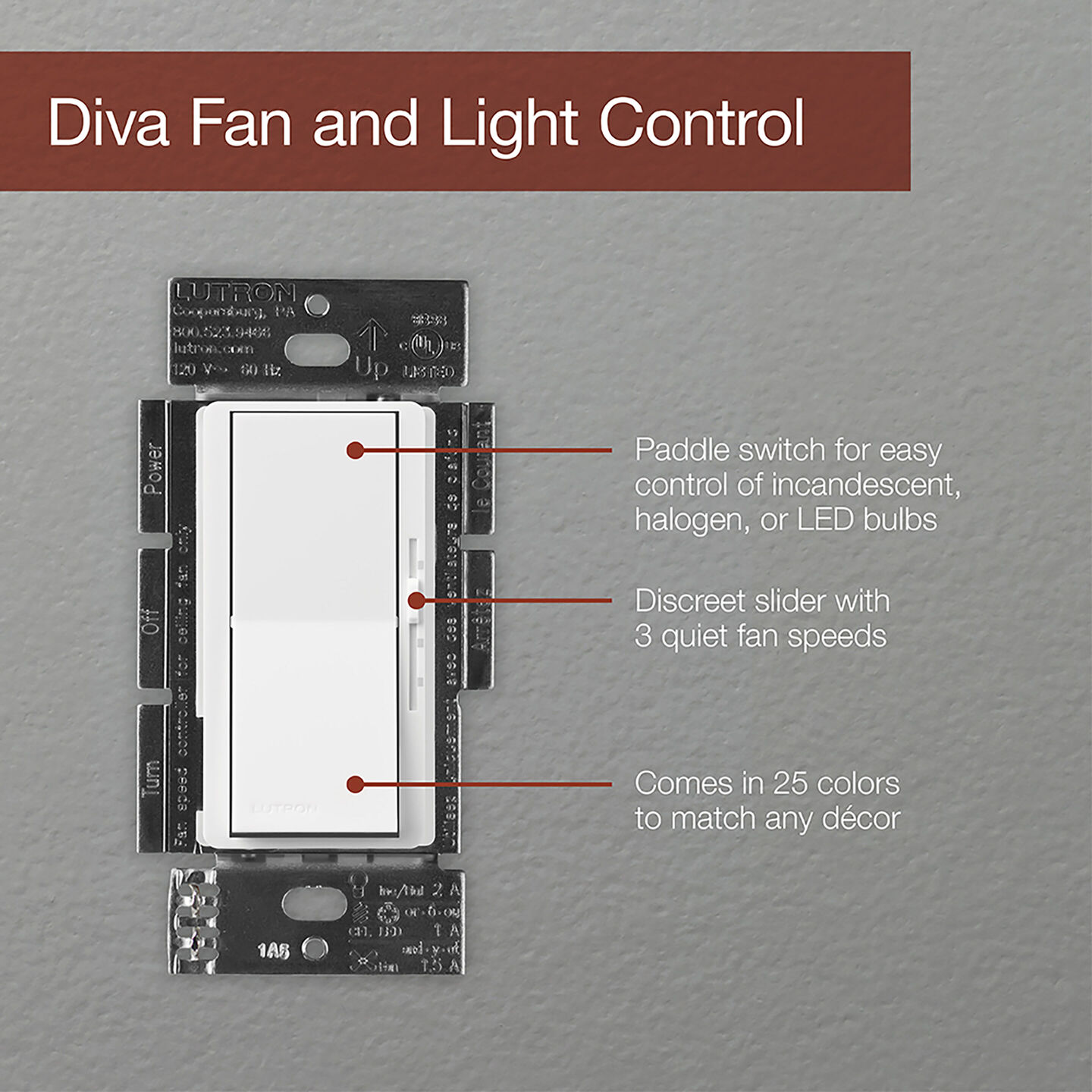 Diva 3-Speed Fan and Light Control - DVFSQ-LF-AL