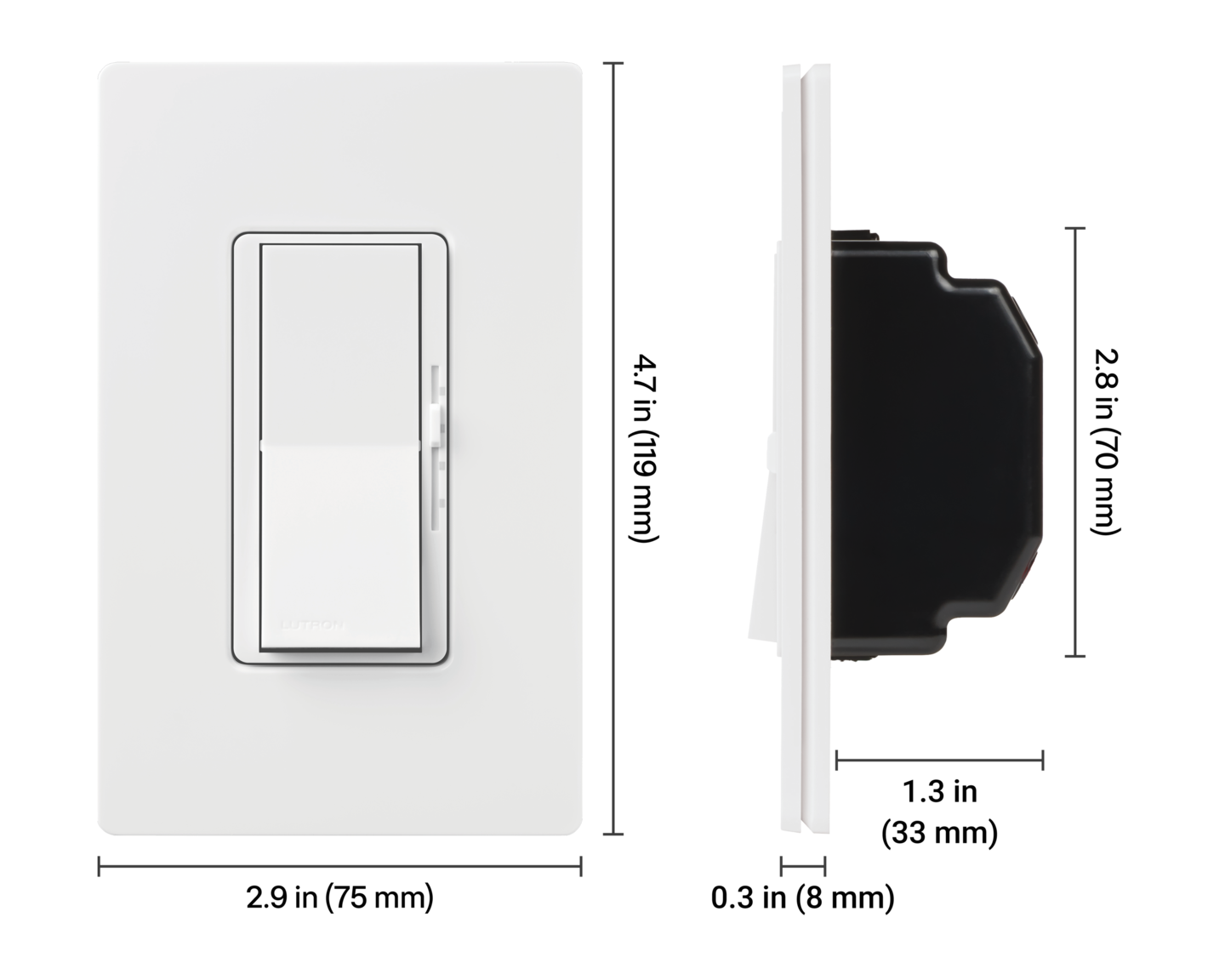 Diva 3-Speed Fan and Light Control - Dimensions