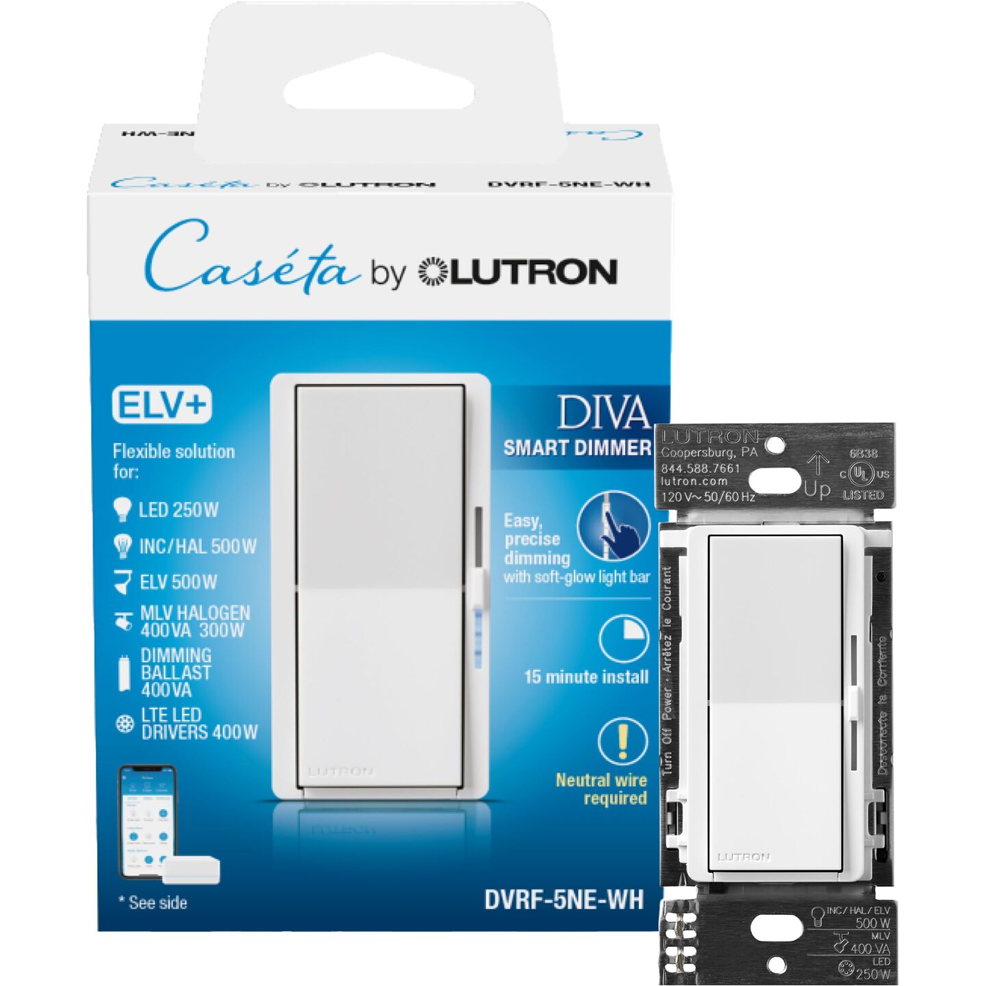 Diva Smart ELV+ Dimmer Switch - DVRF-5NE-IV