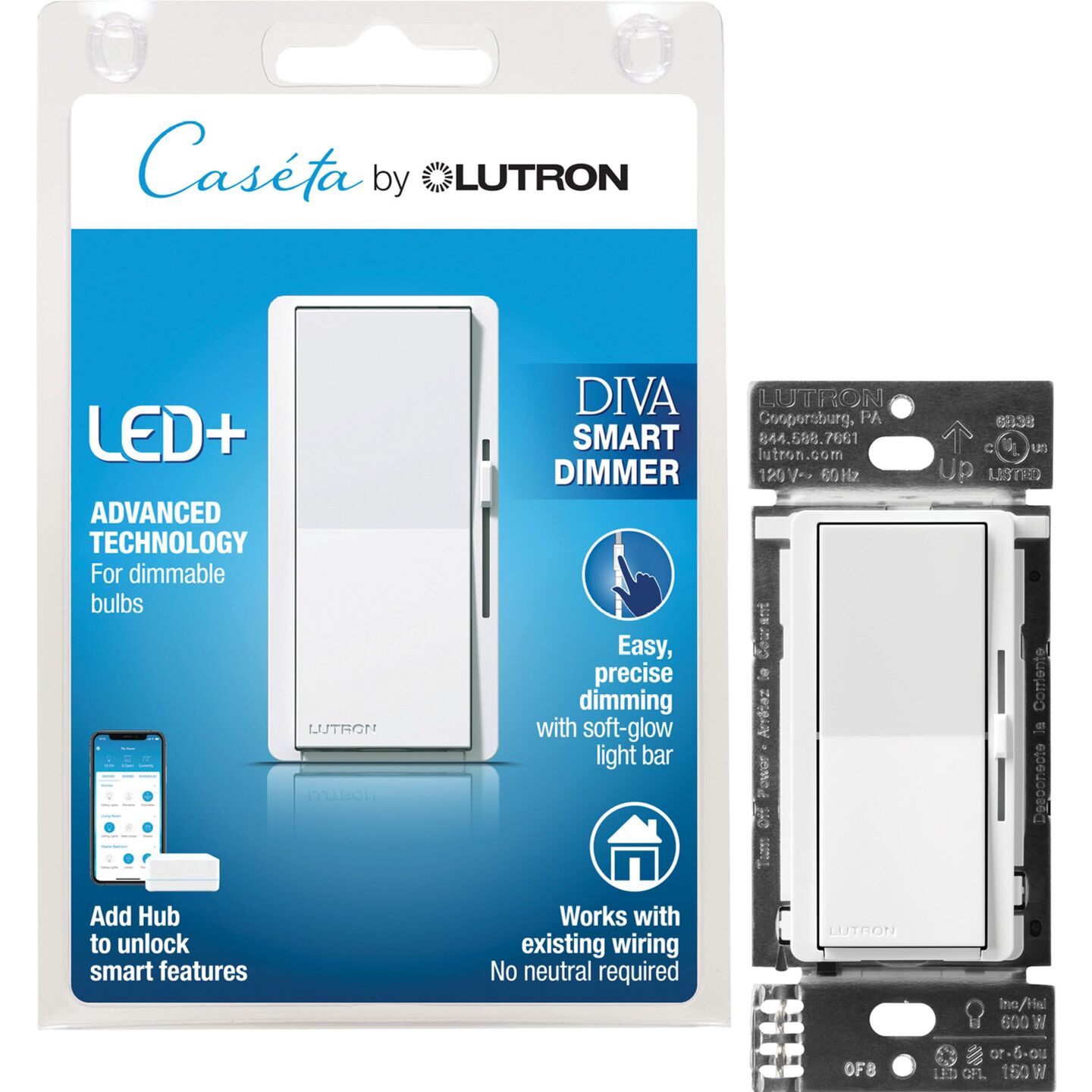 Diva Smart Dimmer Switch - DVRF-6L-WH