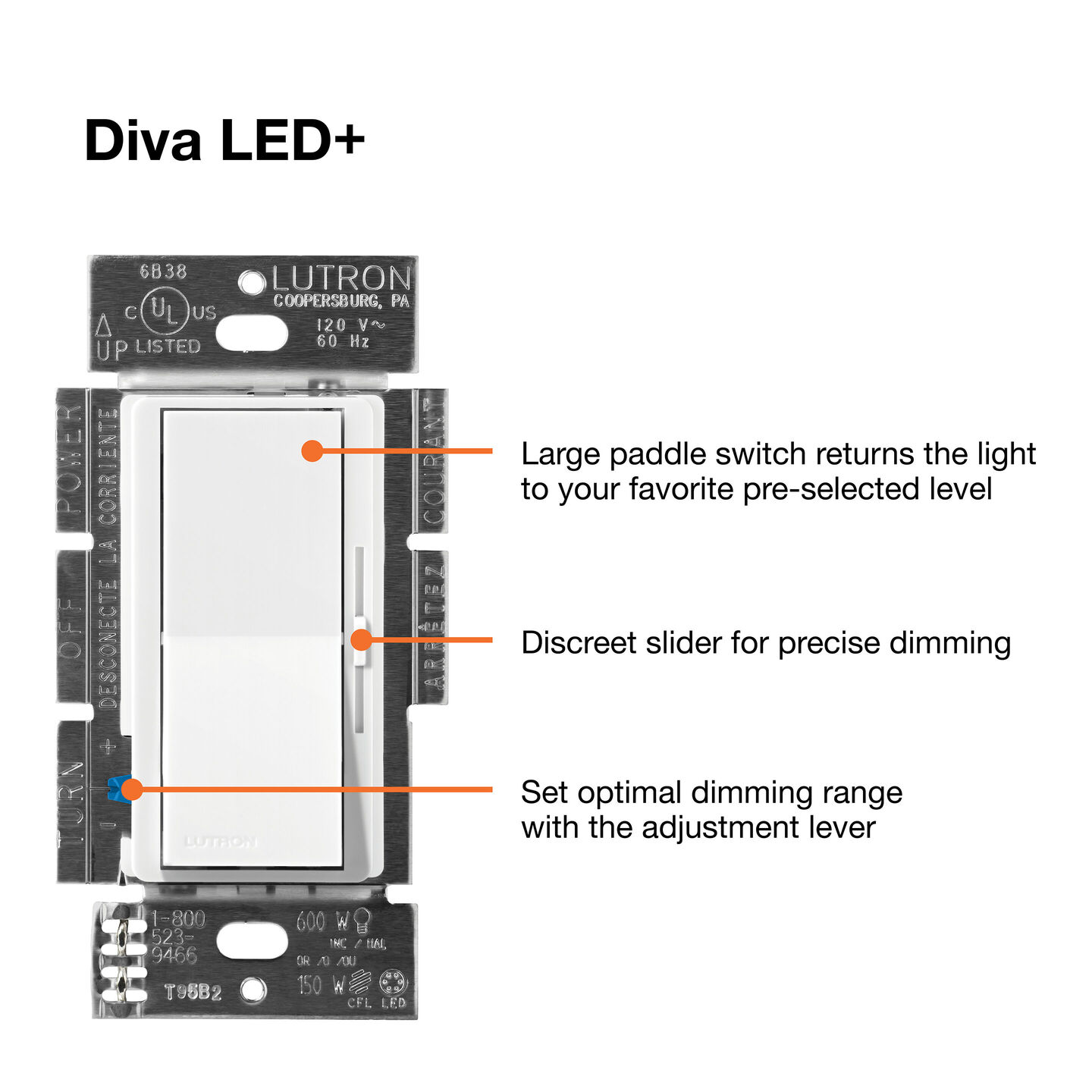 Diva LED+ Dimmer - DVSCCL-253P-PB