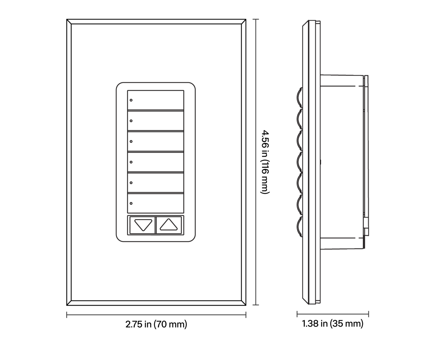 HomeWorks seeTouch Low Voltage Wired Keypad - Rectangle - Dimensions