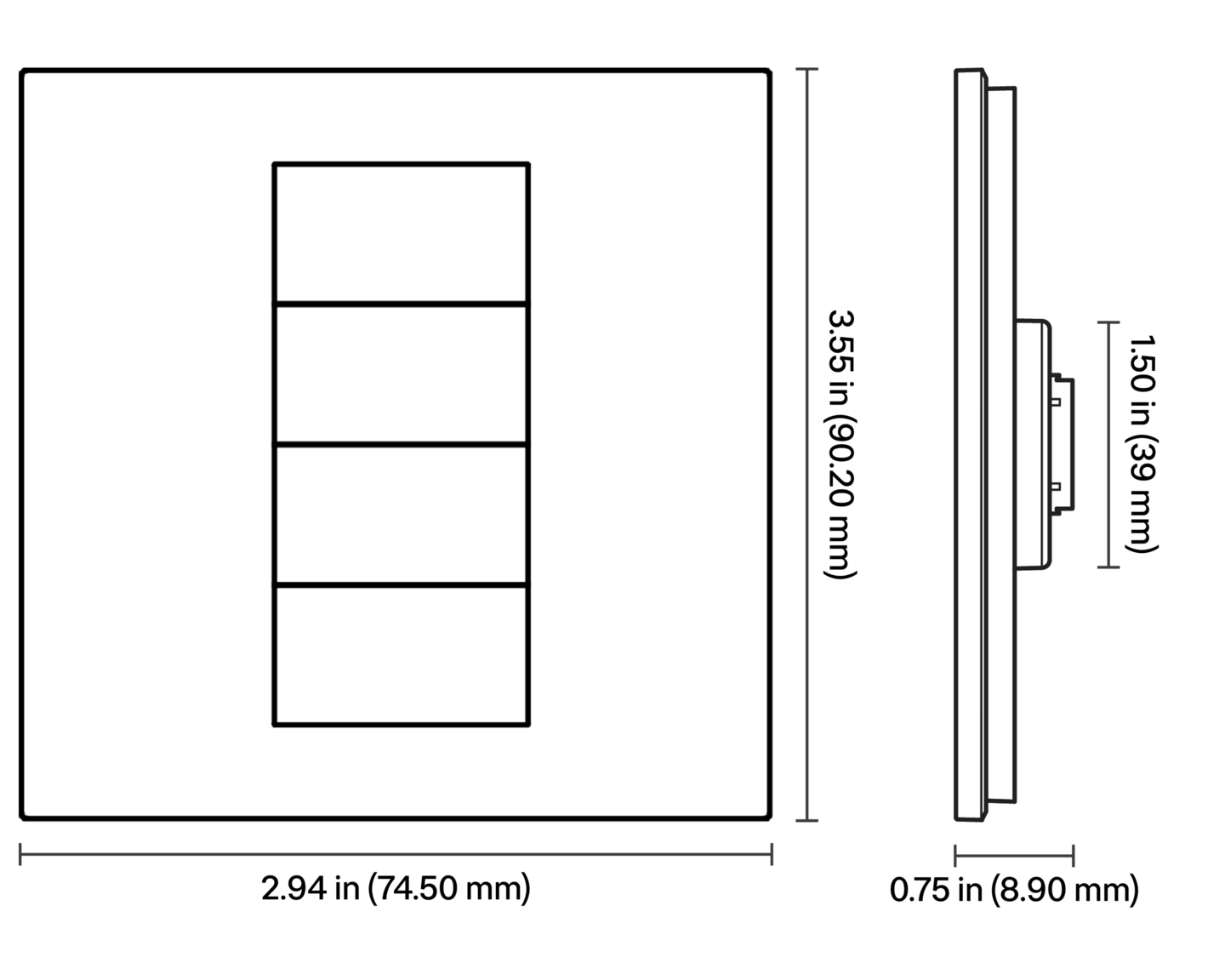myRoom XC Palladiom Square Keypad - Dimensions