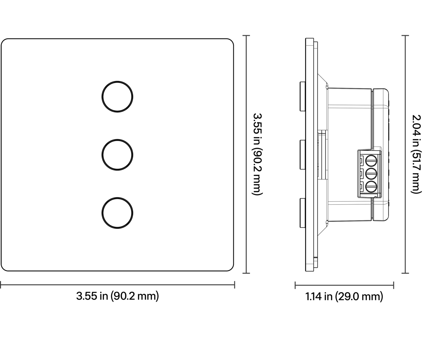 Alisse Square Keypad (1-2 Column) - Dimensions