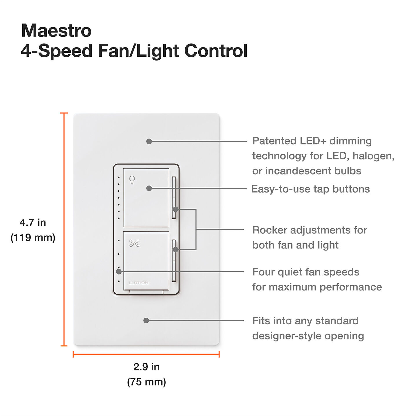 Maestro Dual LED+ Dimmer and 4-Speed Fan Control - MACL-LFQ-BI