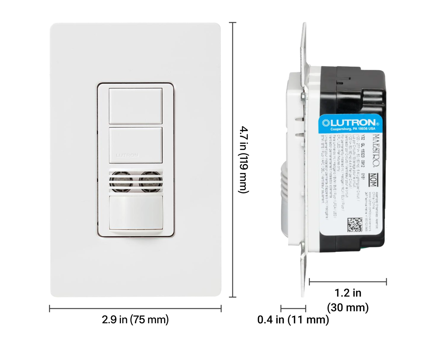 Maestro Commercial Dual Circuit Dual-Tech Sensor - Dimensions
