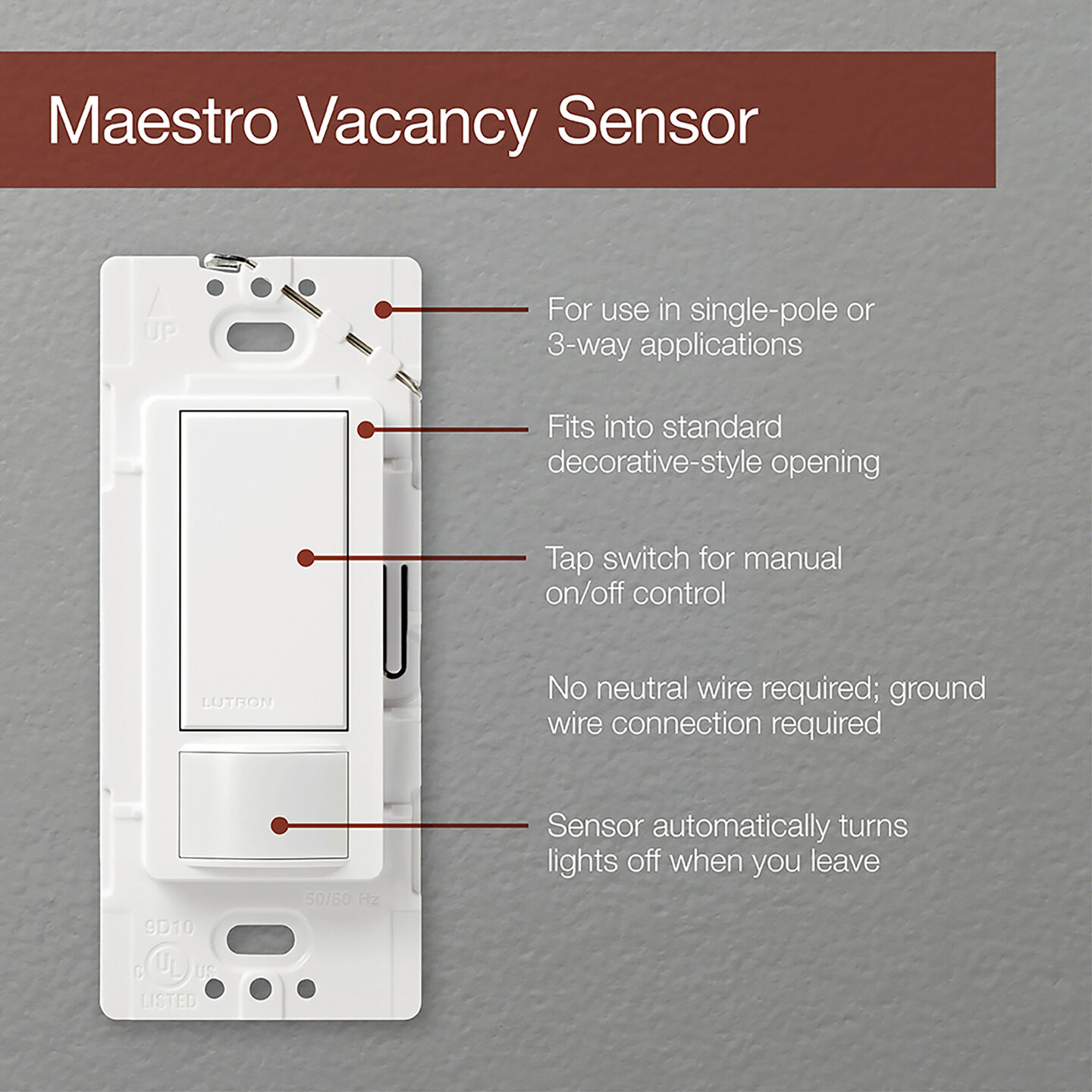 Maestro Motion Sensor Switch (Vacancy Only, 5A/3A) - MS-VPS5MH-LA