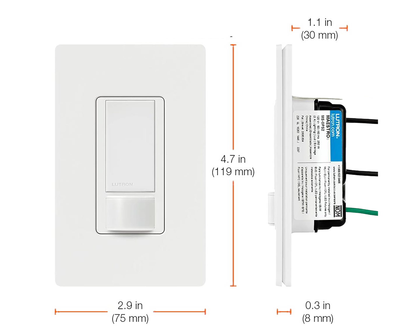 Maestro Motion Sensor Switch (2A) - Dimensions