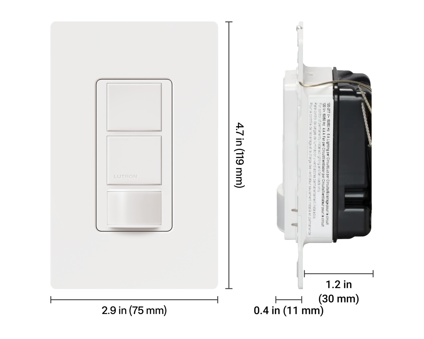 Maestro Dual Circuit Motion Sensor Switch - Dimensions
