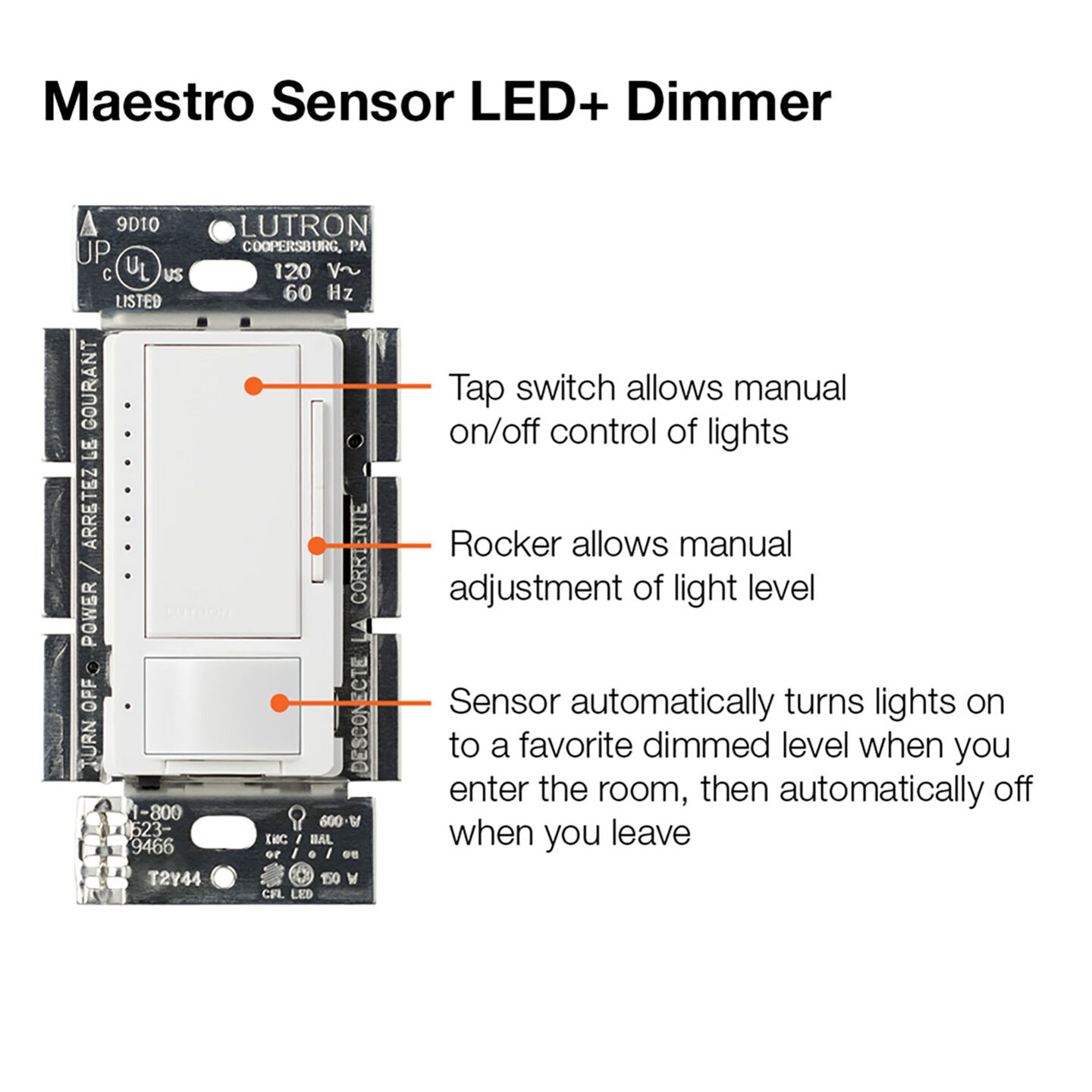 Maestro LED+ Motion Sensor Dimmer (Vacancy) - MSCL-VP153M-GR