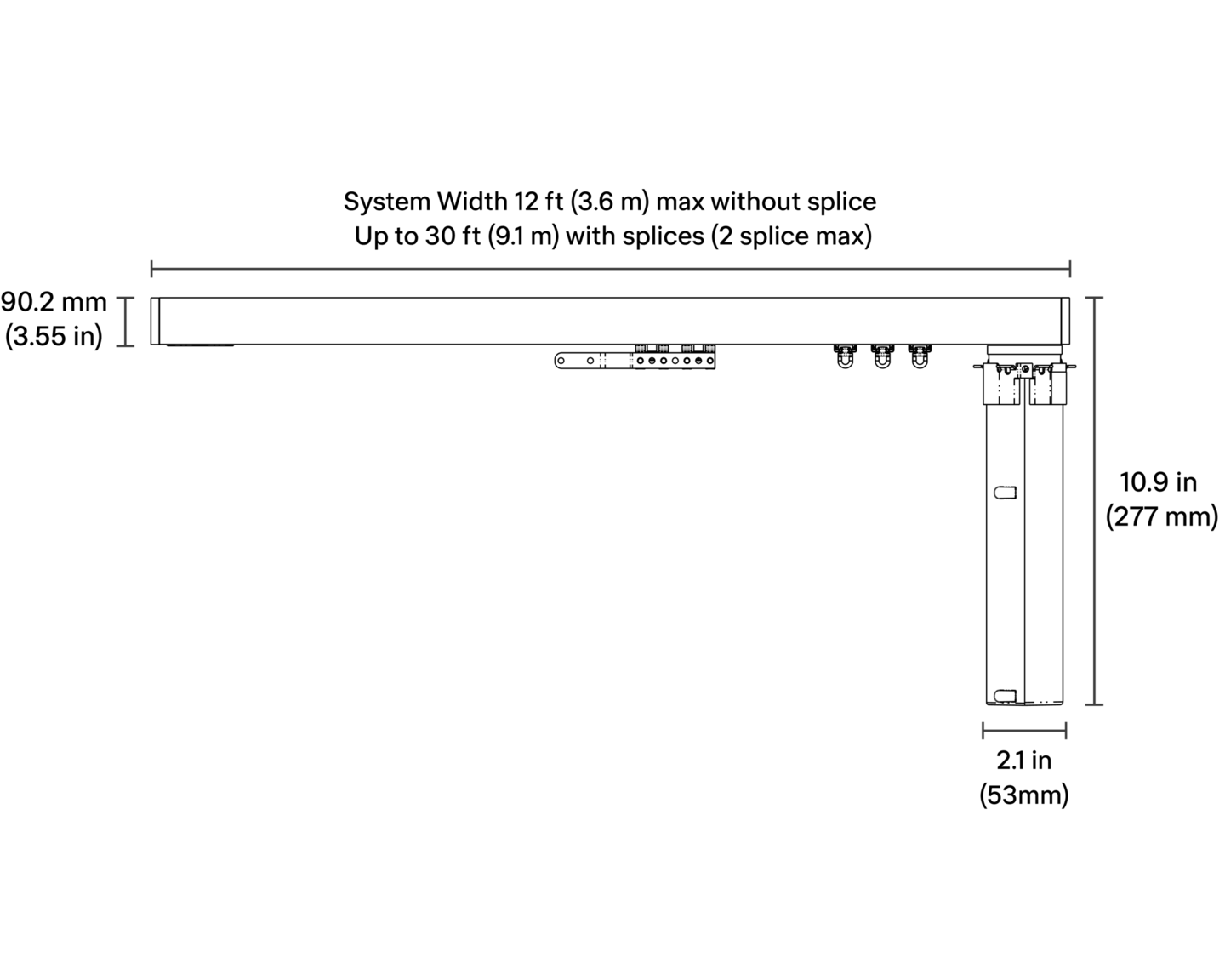 Palladiom Drapery — Pinch Pleat, D105 Drive - Dimensions