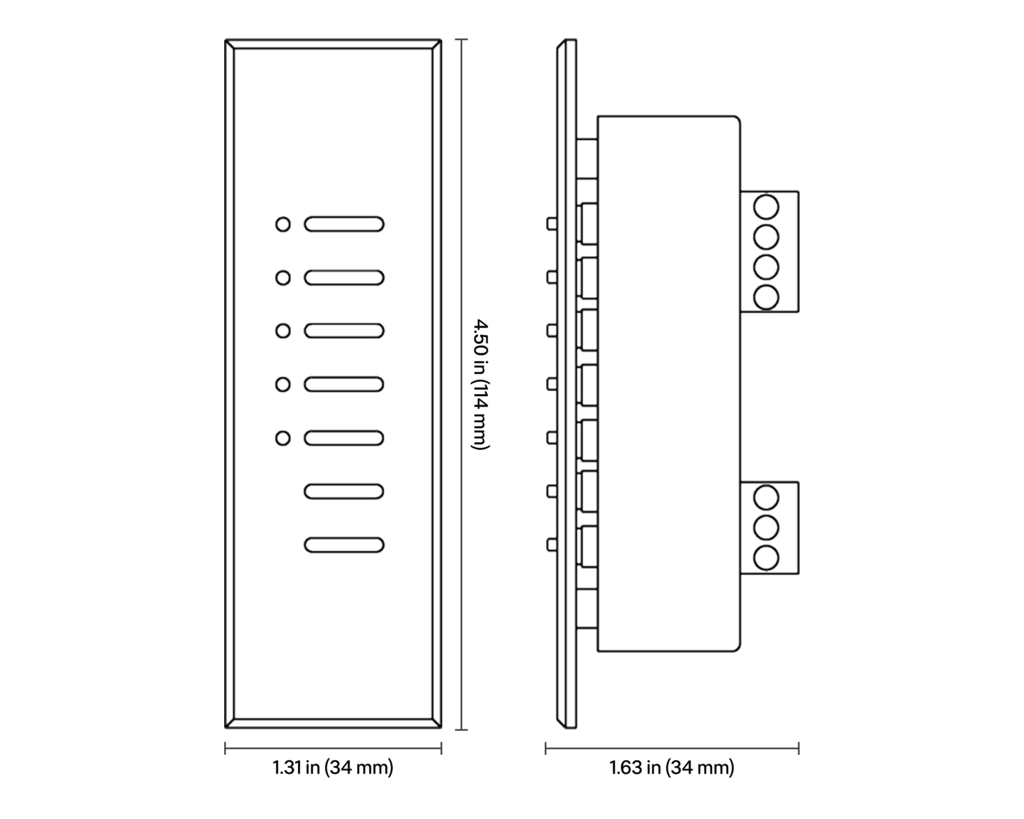 HomeWorks Architrave Narrow Keypad - Dimensions