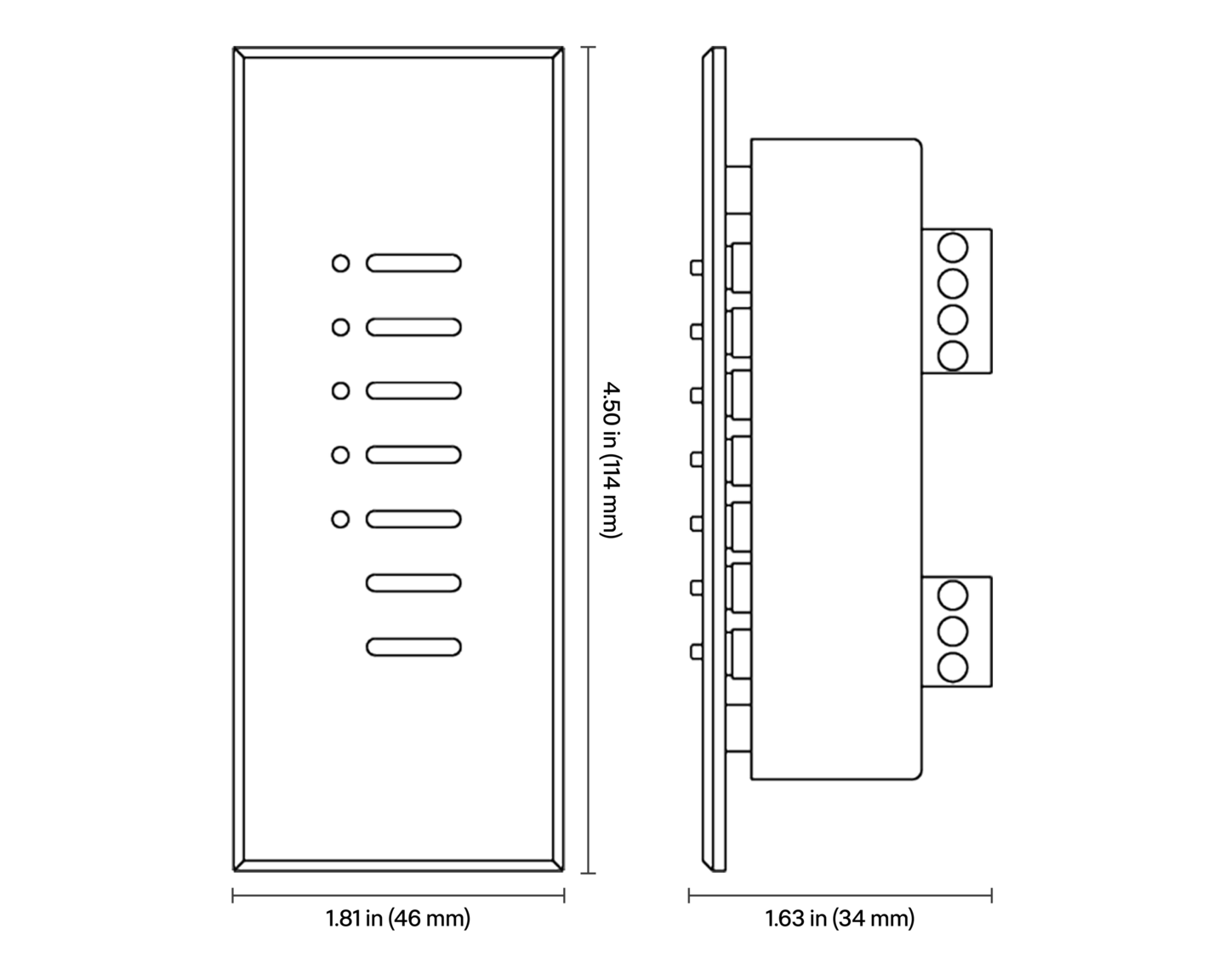 Athena/myRoom XC Architrave Narrow Keypad - Dimensions