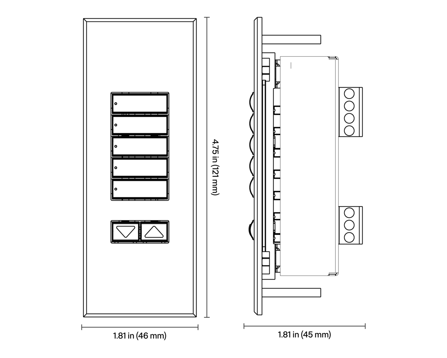 HomeWorks Signature Series Keypad - Dimensions