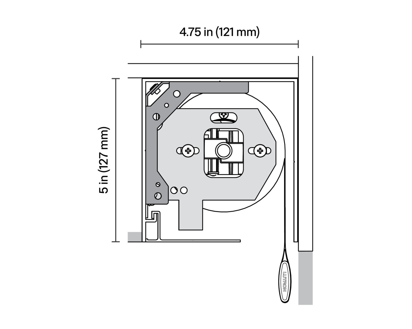 Sivoia Roller 100 Shades – Recessed Single Pocket, 5" - Dimensions