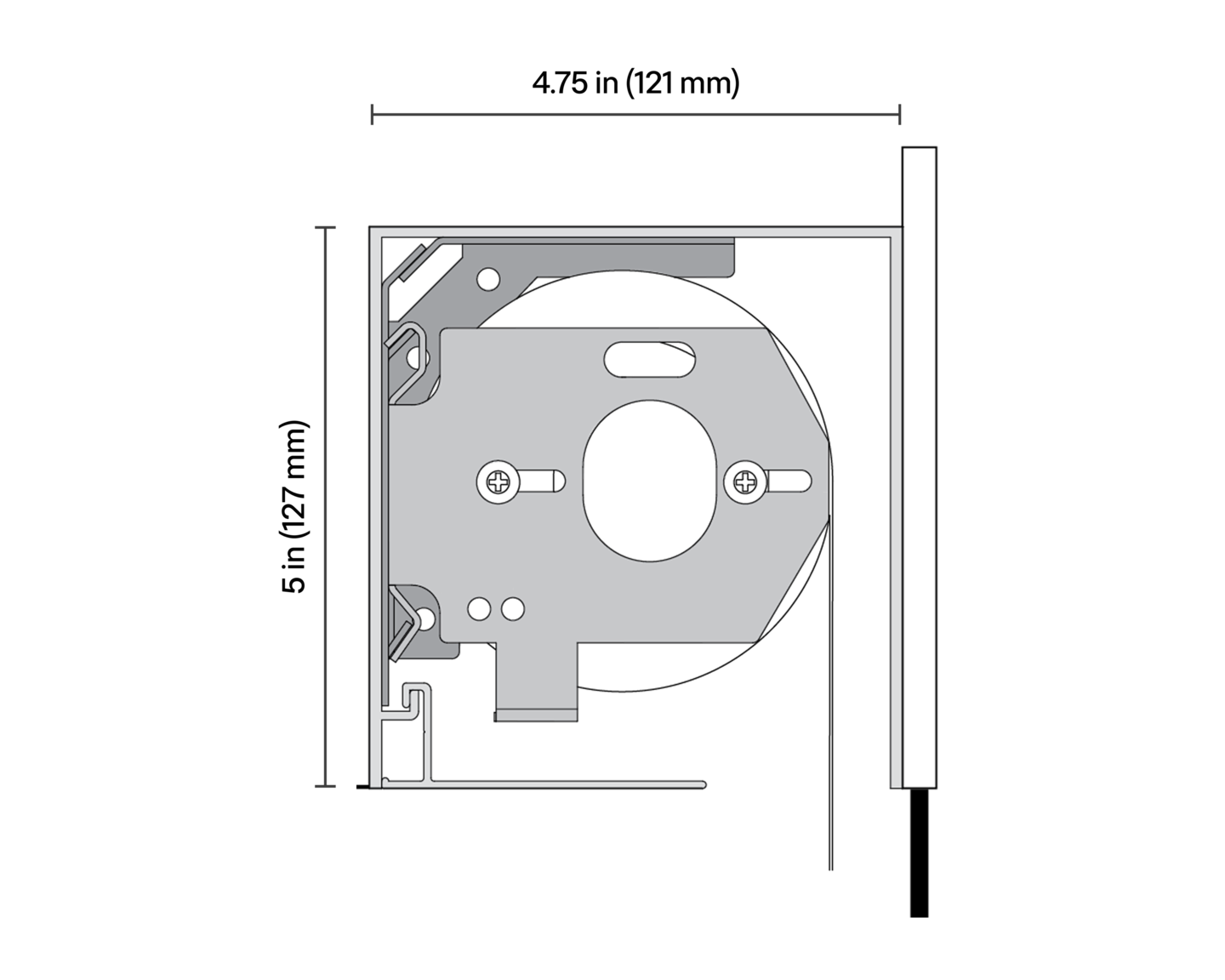 Sivoia Roller 300 Shades – Recessed Single Pocket, 5" - Dimensions