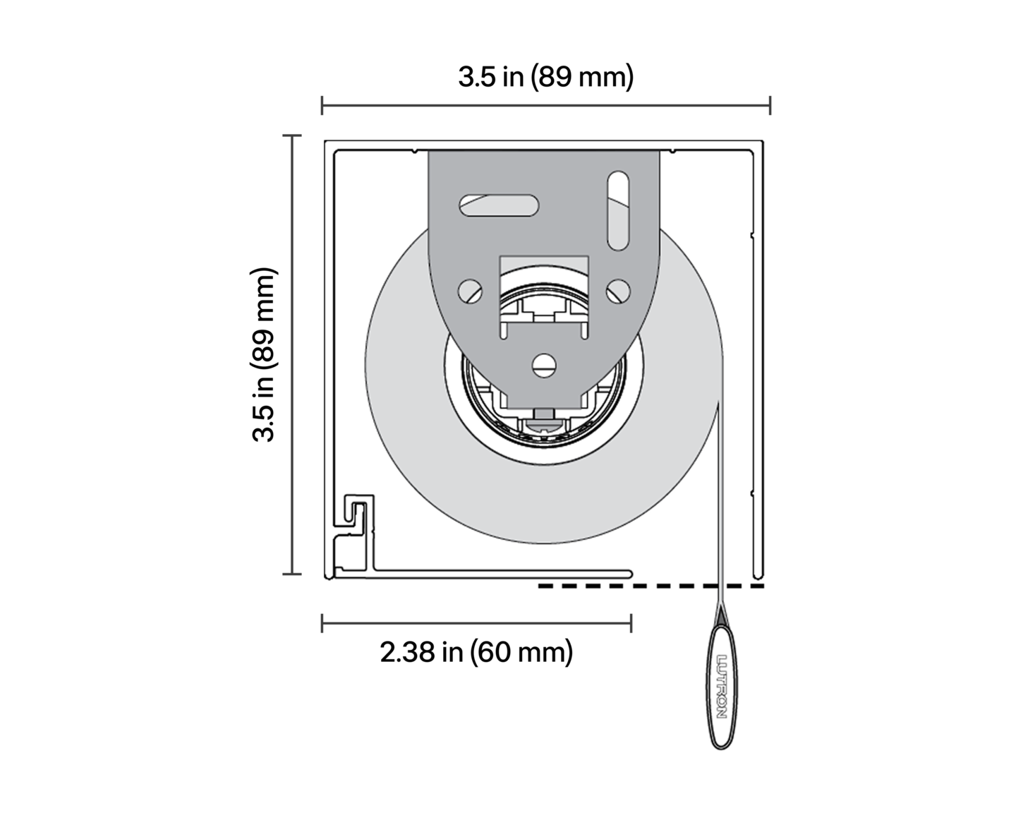 Sivoia Roller 64 Shades – Recessed Single Pocket, 3.5" - Dimensions