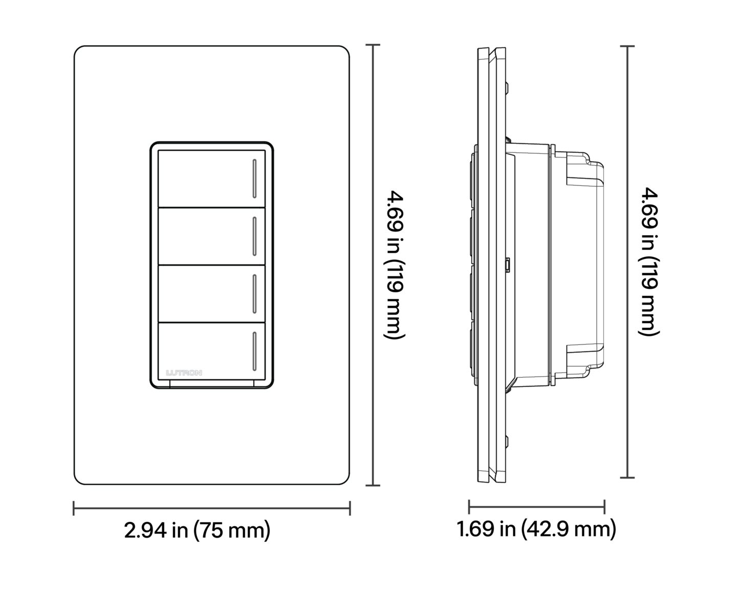 Athena/myRoom XC Sunnata Hybrid Keypad - Dimensions