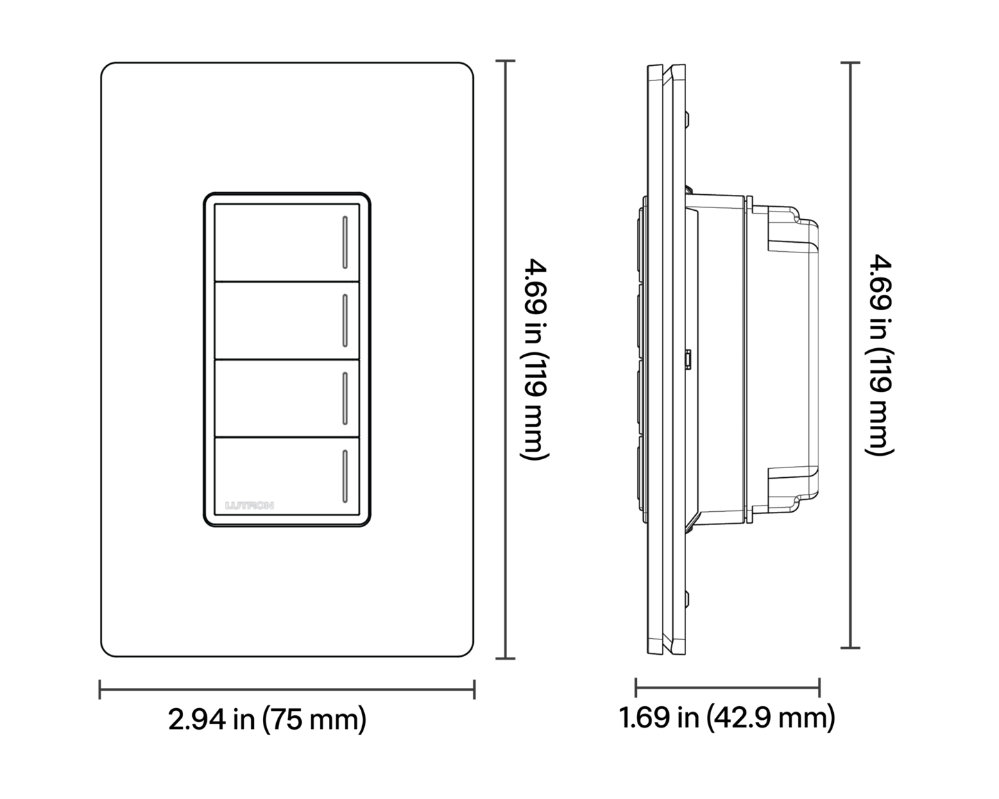 Radio RA3 Sunnata Keypad - Dimensions