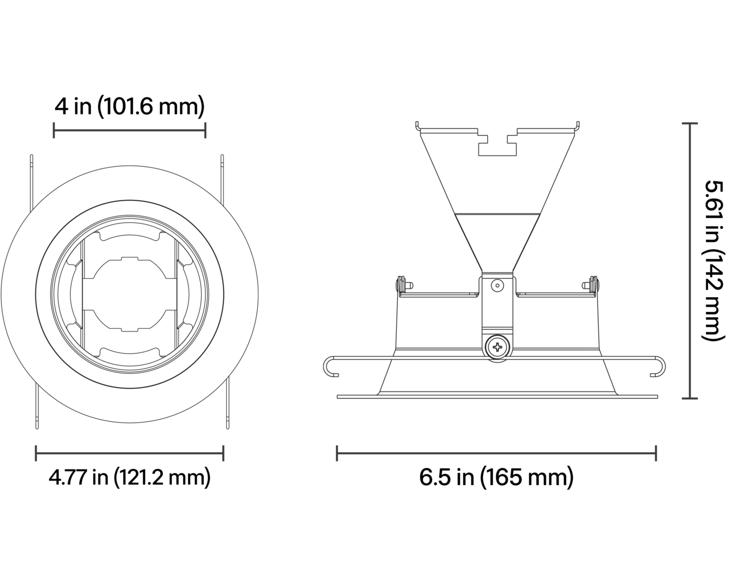 Ketra S30 Retrofit Downlight Trim – 4” Aperture - Dimensions
