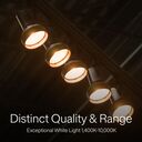 Five recessed Ketra PAR Lamps demonstrating distinct quality and range, labeled “Distinct Quality & Range – Exceptional White Light 1400K–10,000K”