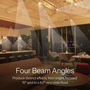 Interior space showcasing five different beam angles from 10° spot to 60° wide flood lighting for versatile illumination