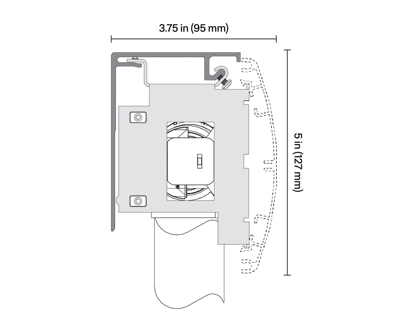Sivoia 2” Horizontal Sheer Blinds – Motorized Lift & Tilt, Fabric Wrapped Fascia - Dimensions