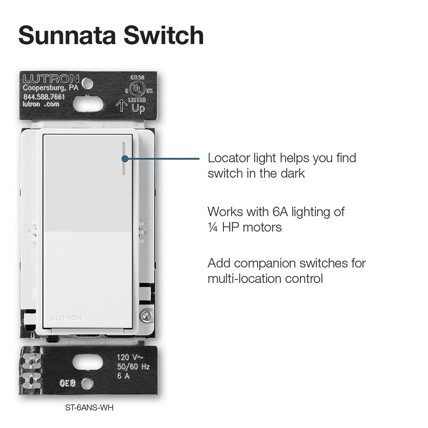 Sunnata On/Off Switch - ST-6ANS-WH